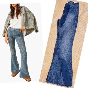 Free People  Mermaid Patchwork Flare Jeans in Low Tide sz 26
